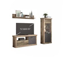 Wohnwand >PORTUM< (BxHxT: 241x180x40 cm) Dekor Lamellen Eiche-Anthrazit