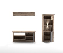 Wohnwand >PORTUM< (BxHxT: 241x180x40 cm) Dekor Lamellen Eiche-Anthrazit