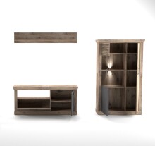 Wohnwand >PORTUM< (BxHxT: 271,3x180x40 cm) Dekor Lamellen Eiche-Anthrazit