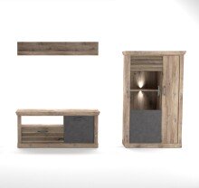 Wohnwand >PORTUM< (BxHxT: 271,3x180x40 cm) Dekor Lamellen Eiche-Anthrazit