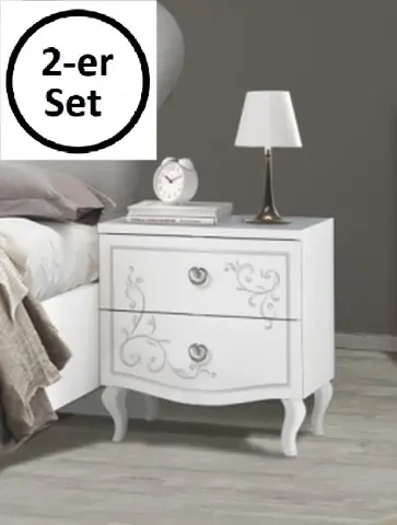 Nachtkommode >Salvina< 2er-Set (BxHxT: 51x56x39 cm) in Weiss Melamin mit Siebdruck