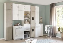Aufsatzschrank >MULTIRAUMKONZEP< (BxH: 40x40 cm) in WEISS + BETON-NB LICHTGRAU