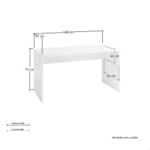 Schreibtisch >DAME< (BxHxT: 140x75x65 cm) in Weiss...