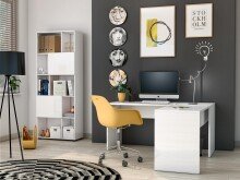 Schreibtisch >DAME< (BxHxT: 140x75x65 cm) in Weiss hlg. - 140x75x65cm (BxHxT)