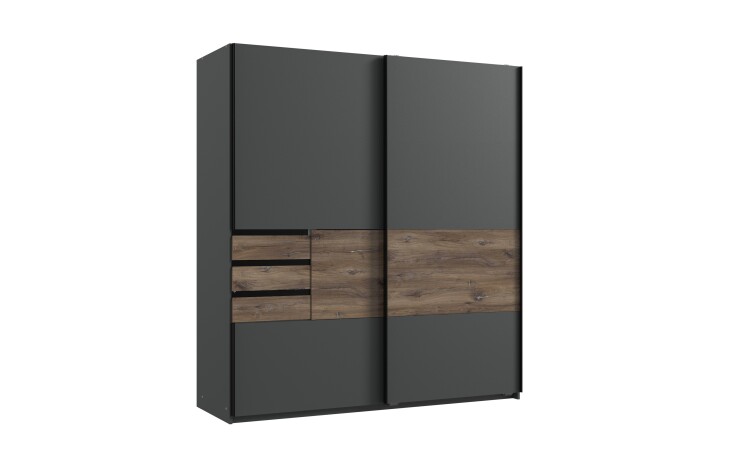 Schwebetürenschrank >BAMBERG< (BxH: 180x198 cm) in GRAPHIT + FLAGSTAFF EICHE NB