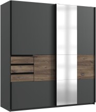 Schwebetürenschrank >BAMBERG< (BxH: 180x198 cm) in GRAPHIT + FLAGSTAFF EICHE NB
