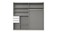 Schwebetürenschrank >BAMBERG< (BxH: 180x198 cm) in WEISS + FLAGSTAFF EICHE NB