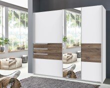 Schwebetürenschrank >BAMBERG< (BxH: 180x198 cm) in WEISS + FLAGSTAFF EICHE NB