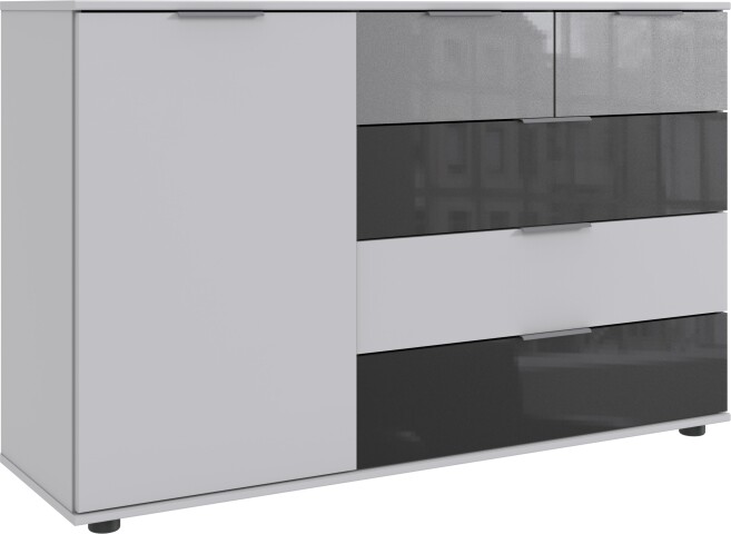 Kombikommode >MONACO< (BxH: 130x83 cm) in WEISS+ABS. GLAS GREY+GLAS LIGHT GREY