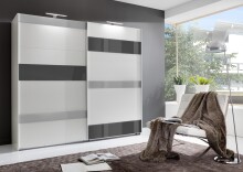 Schwebetürenschrank >MONACO< (BxH: 180x210 cm) WEISS/GRAU