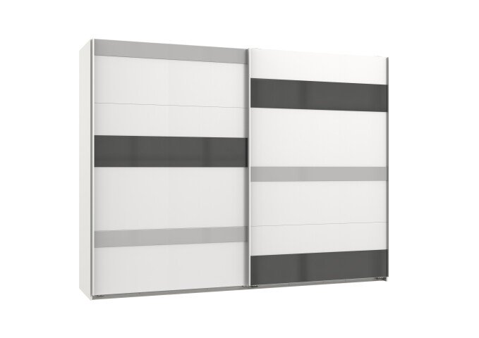 Schwebetürenschrank >MONACO< (BxH: 270x210 cm) WEISS/GRAU