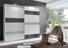 Schwebetürenschrank >MONACO< (BxH: 270x210 cm) WEISS/GRAU