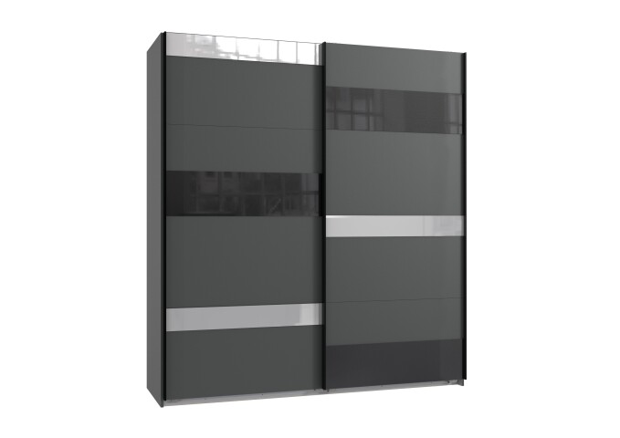 Schwebetürenschrank >MONACO< (BxH: 180x210 cm) GRAPHIT, GLAS SCHWARZ GLAS GREY