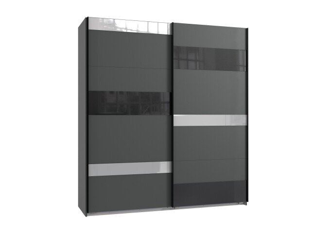 Schwebetürenschrank >MONACO< (BxH: 180x210 cm) GRAPHIT, GLAS SCHWARZ GLAS GREY