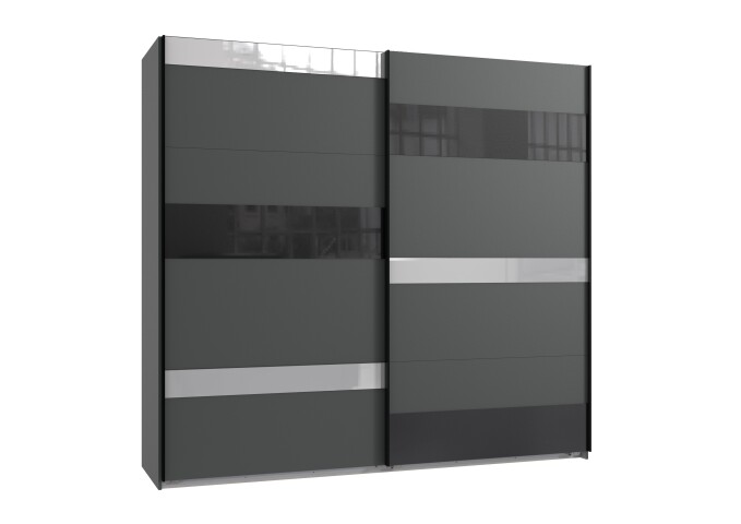 Schwebetürenschrank >MONACO< (BxH: 225x210 cm) GRAPHIT, GLAS SCHWARZ GLAS GREY