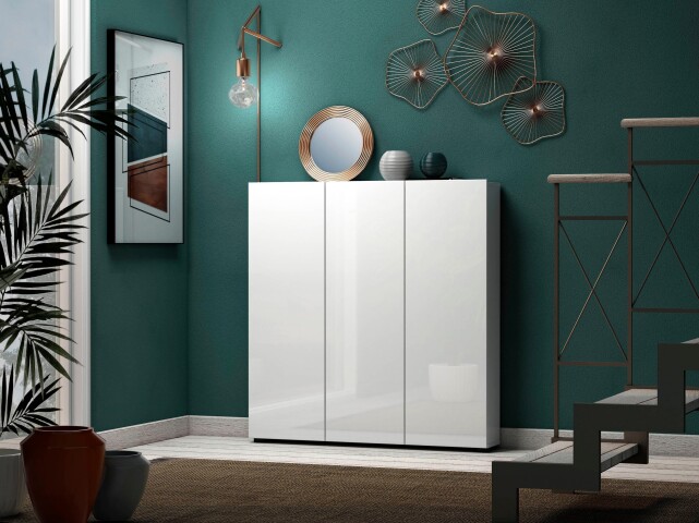 Schuhschrank >SPAZIO< (BxHxT: 110,2x115x18,6 cm) in weiß aus Holzwerkstoff