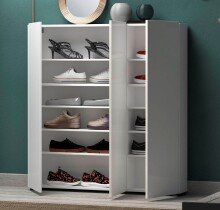 Schuhschrank >SPAZIO< (BxHxT: 110,2x115x18,6 cm) in weiß aus Holzwerkstoff