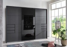 Schwebetürenschrank >BARCELONA< (BxH: 270x208 cm) in GRPAHIT + GLAS SCHWARZ