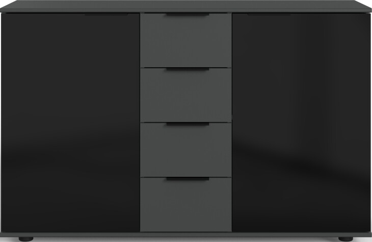 Kombikommode >BARCELONA< (BxH: 130x83 cm) in GRPAHIT + GLAS SCHWARZ