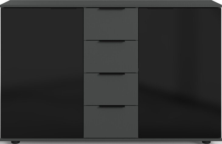 Kombikommode >BARCELONA< (BxH: 130x83 cm) in GRPAHIT + GLAS SCHWARZ
