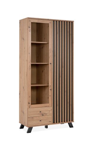 Standvitrine >Medan< (BxHxT: 92x198x40 cm) in Artisan Oak / Anthrazit
