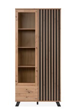 Standvitrine >Medan< (BxHxT: 92x198x40 cm) in Artisan Oak / Anthrazit