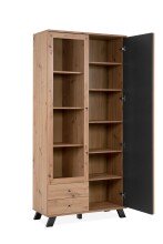 Standvitrine >Medan< (BxHxT: 92x198x40 cm) in Artisan Oak / Anthrazit