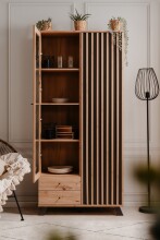 Standvitrine >Medan< (BxHxT: 92x198x40 cm) in Artisan Oak / Anthrazit