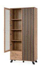Standvitrine >Medan< (BxHxT: 92x198x40 cm) in Artisan Oak / Anthrazit