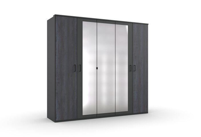 Drehtürenschrank >KOPENHAGEN< (BxHxT: 225x208x58 cm) GRAPHIT + DIGI STEEL OPTIK