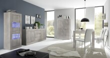 Vitrine >Belinda< (BxHxT: 61x162x43 cm) in Holzstruktur Pinie Weiss Nachbildung