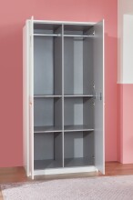 Kleiderschrank >CINDY2< (BxHxT: 95x199x58 cm) in WEISS + ABSETZUNGEN ROSE
