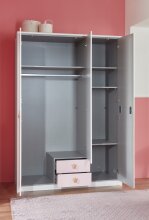 Kleiderschrank >CINDY2< (BxHxT: 139x199x58 cm) in WEISS + ABSETZUNGEN ROSE