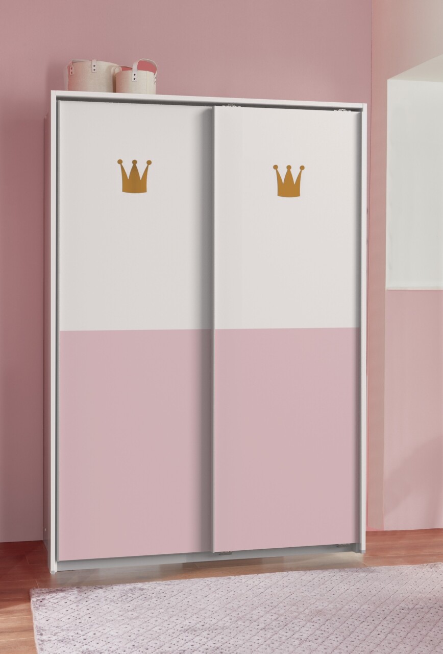 Schwebetürenschrank >CINDY2< (BxHxT: 139x200x65 cm) in WEISS + ABSETZ, 589,95 €