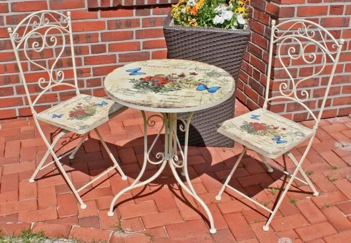 Garten-Essgruppe >Floral< (H: 70,5 cm) in altweiß aus Stahl - 70,5cm (H)