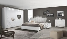 Schlafzimmer-Set >Salvina< (4-teilig) Weiss/Siebdruck