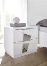 Schlafzimmer-Set >Valeria< Weiss Melamin Siebdruck und Spiegel/Weiss Kunstleder