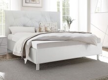 Schlafzimmer-Set >Valeria< Weiss Melamin Siebdruck und Spiegel/Weiss Kunstleder