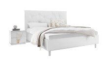 Schlafzimmer-Set >Valeria< Weiss Melamin Siebdruck und Spiegel/Weiss Kunstleder