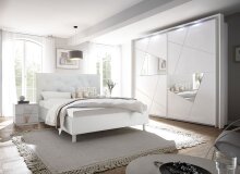 Schlafzimmer-Set >Valeria< Weiss Melamin Siebdruck...