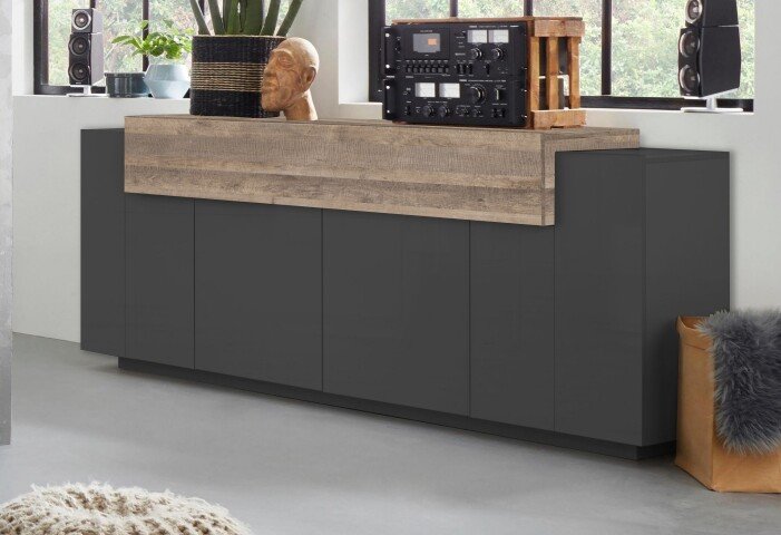 Sideboard >Corona< (BxHxT: 200x85,6x45 cm) in anthrazit matt/Oak