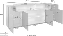 Sideboard >Corona< (BxHxT: 200x85,6x45 cm) in weiß/weiß hochglanz