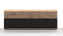 TV-Wand >SOLEA< (BxHxT: 168x59,9x38 cm) in Schwarz/Dekor Lamellen Artisan Eiche