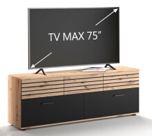 TV-Wand >SOLEA< (BxHxT: 168x59,9x38 cm) in Schwarz/Dekor Lamellen Artisan Eiche