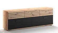 TV-Wand >SOLEA< (BxHxT: 168x59,9x38 cm) in Schwarz/Dekor Lamellen Artisan Eiche
