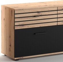TV-Wand >SOLEA< (BxHxT: 168x59,9x38 cm) in Schwarz/Dekor Lamellen Artisan Eiche