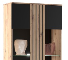 Wohnwand >SOLEA< (BxHxT: 340x202,5x38 cm) Schwarz/Dekor Lamellen Artisan Eiche