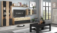 Wohnwand >SOLEA< (BxHxT: 340x202,5x38 cm) Schwarz/Dekor Lamellen Artisan Eiche