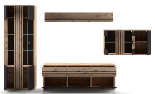 Wohnwand >SOLEA< (BxHxT: 340x202,5x38 cm) Schwarz/Dekor Lamellen Artisan Eiche