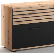 Wohnwand >SOLEA< (BxHxT: 340x202,5x38 cm) Schwarz/Dekor Lamellen Artisan Eiche